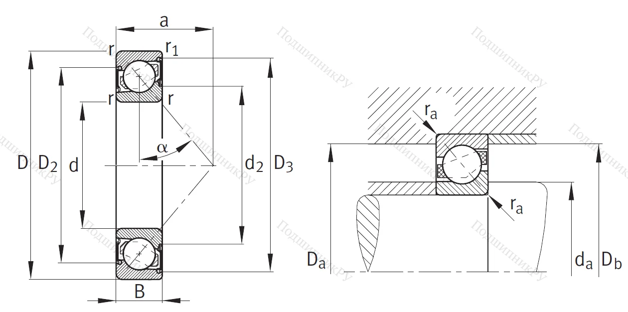 Однорядный шариковый подшипник 7304 B 2RS TVP