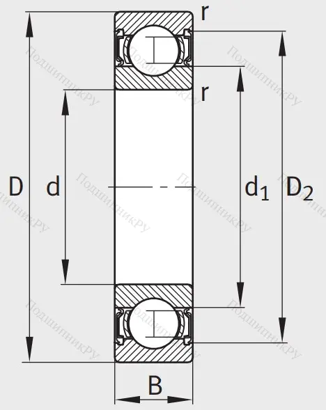 Однорядный шариковый подшипник 62211 2RSR
