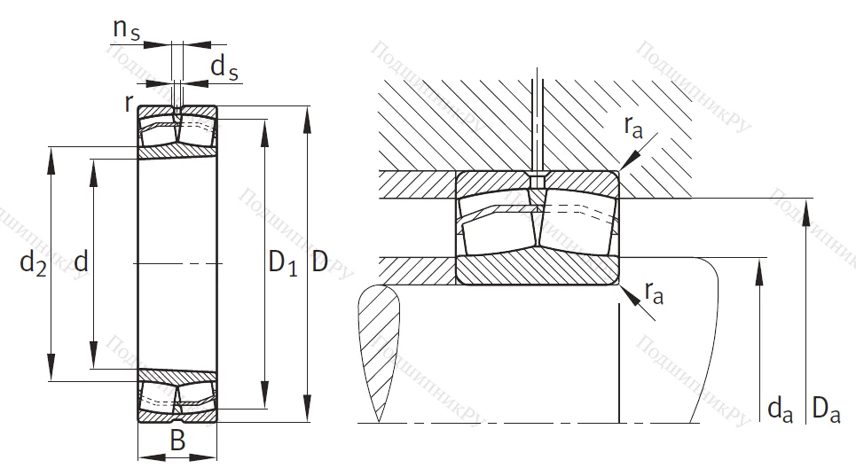 Сферический роликовый подшипник с конической посадкой на вал 22308 E 1K С3