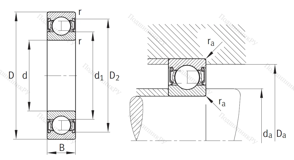 Однорядный шариковый подшипник 62211 2RSR