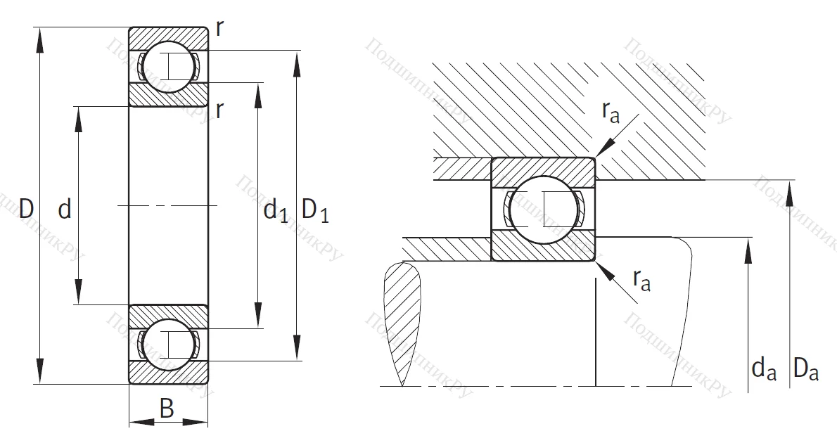 Однорядный шариковый подшипник 6315