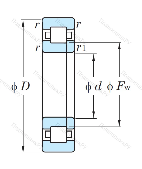 Роликовый цилиндрический подшипник NUP 307 ETVP