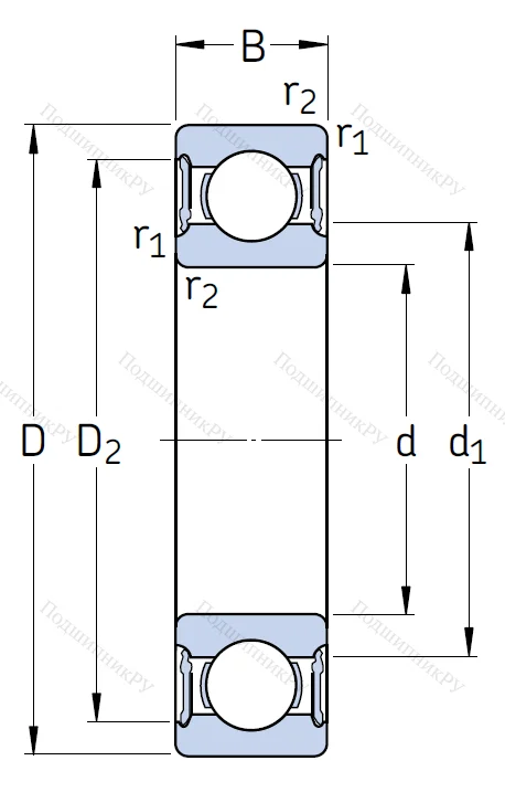 Однорядный шариковый подшипник 61805 2RS 1