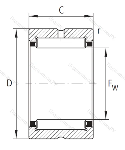 Игольчатый подшипник NK 22/16 XL от производителя  INA