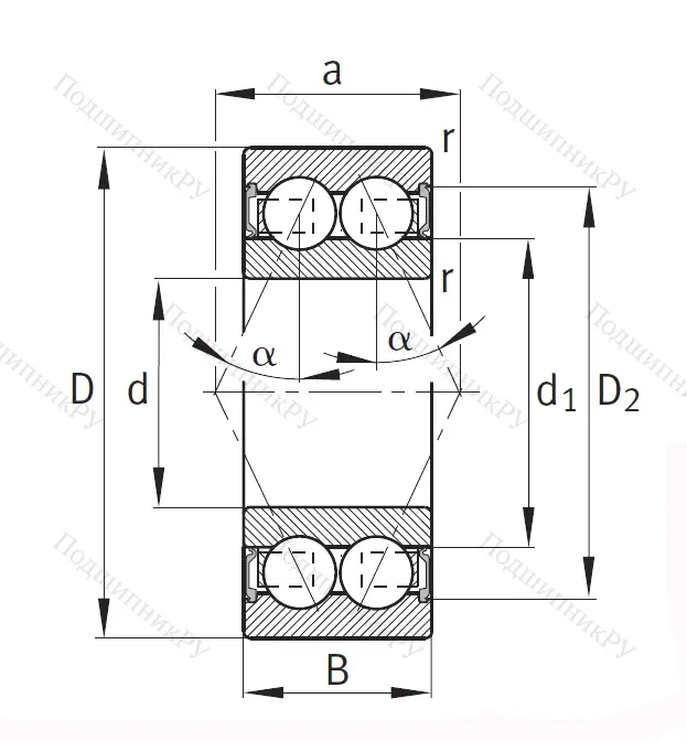 Двухрядный шариковый подшипник 3004 2RS