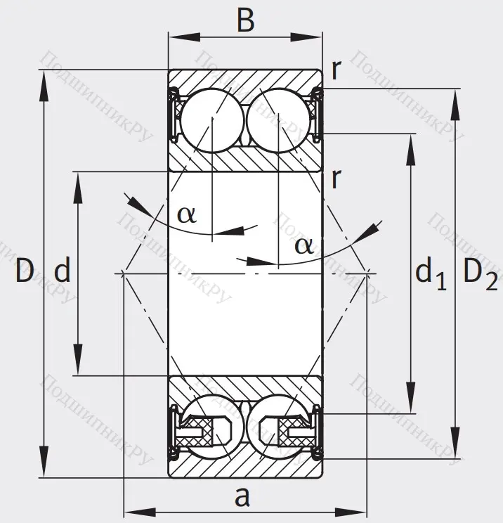 Двухрядный шариковый подшипник 3303 BD XL 2Z TVH