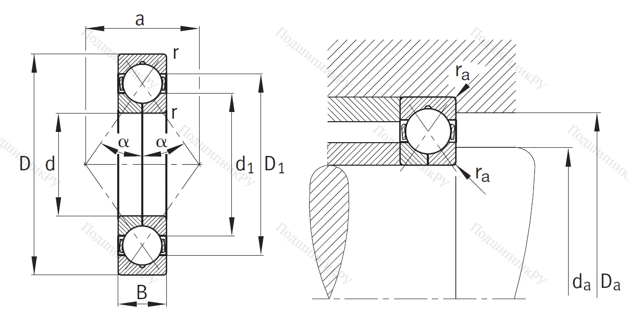 Радиально-упорный шариковый подшипник QJ 304 MPA